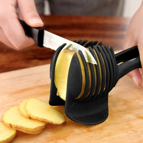Vegetable 2 Upgrade Tomato Slicer Multipurpose Handheld Round Tool for Slicing Fruits Onions and More Kitchen Gadgets, 18cmX6cm, Black