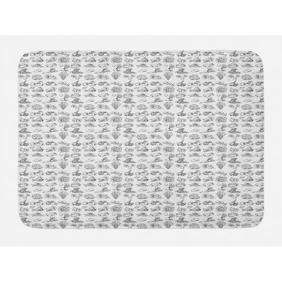 Vegetable Art Bath Mat, Hand Drawn Bunch of Vegetarian Harvest Products Kitchen Restaurant Theme, Plush Bathroom Decor Mat with Non Slip Backing, 29.5" X 17.5", Black and White, by Ambesonne