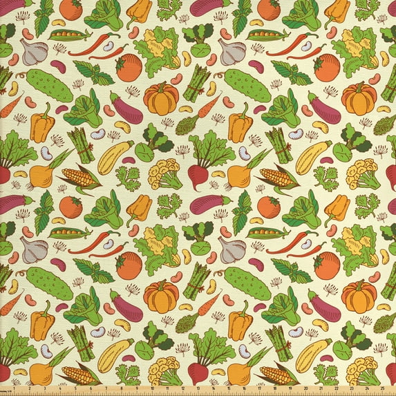Ambesonne Vegetable Fabric by the Yard Upholstery, Cuisine Cooking Theme, 10 Yards, Multicolor