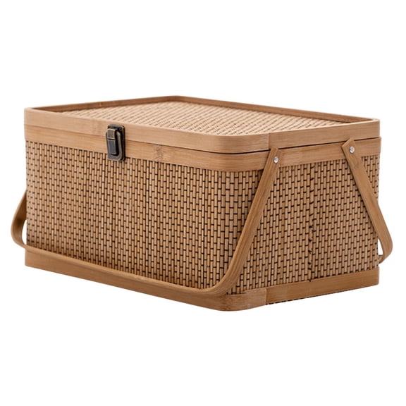 CRILSTYLEO Handheld Bamboo Basket in Khaki for Harvesting Shopping and Multipurpose Storage