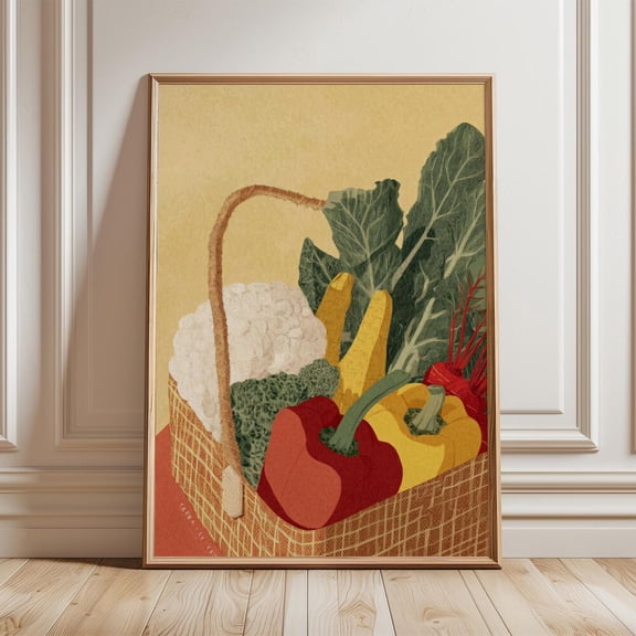 Vegetable Basket Rustic Market Kitchen Poster UNFRAMED PAPER POSTER, Home Decor
