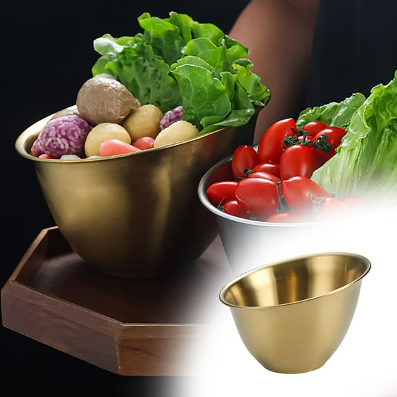 Vegetable Bowl Food Grade Stainless Polished Large Capacity Tableware Solid Hot Pot Restaurant Salad Lettuce Bucket Kitchen/ Matte Gold Stainless Steel Bevel Vegetable Bowl 15Cm Gd1