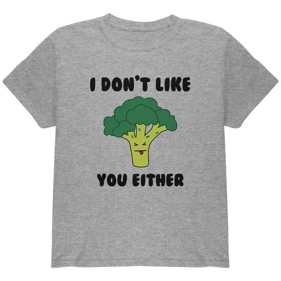 Vegetable Broccoli Doesn't Like You Either Funny Youth T Shirt Heather YXL