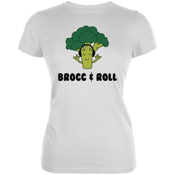 Vegetable Broccoli Rock Brocc and Roll Funny Juniors Soft T Shirt White SM