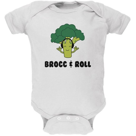 Vegetable Broccoli Rock Brocc and Roll Funny Soft Baby One Piece White 0-3 M