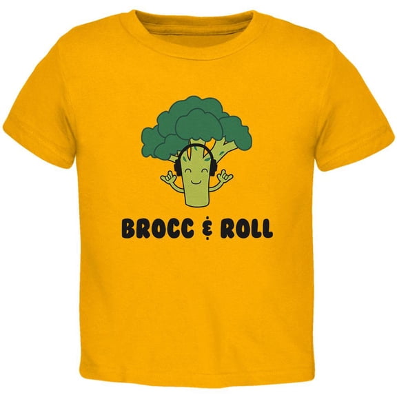 Vegetable Broccoli Rock Brocc and Roll Funny Toddler T Shirt Gold 3T