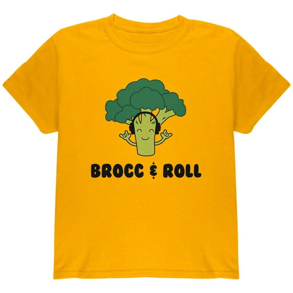 Vegetable Broccoli Rock Brocc and Roll Funny Youth T Shirt Gold YSM