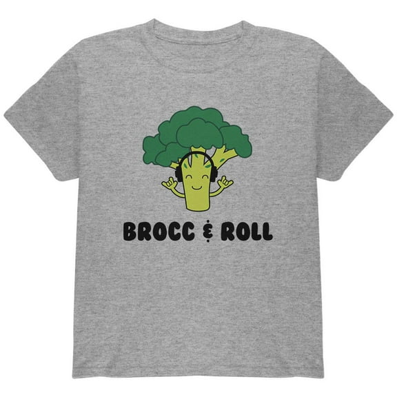 Vegetable Broccoli Rock Brocc and Roll Funny Youth T Shirt Heather YMD