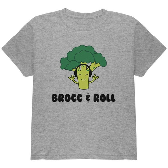 Vegetable Broccoli Rock Brocc and Roll Funny Youth T Shirt Heather YMD