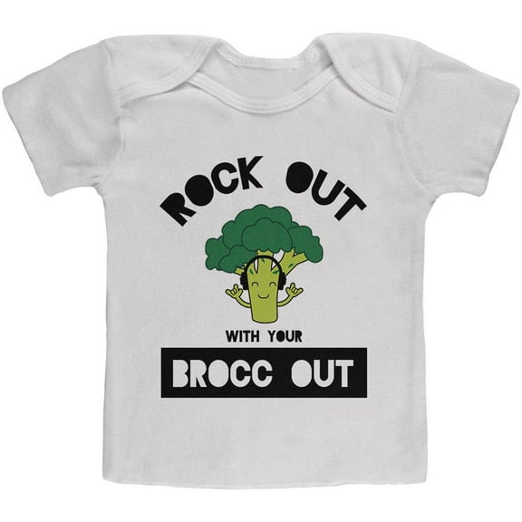 Vegetable Broccoli Rock Out With Your Brocc Out Funny Baby T Shirt White 18-24 M