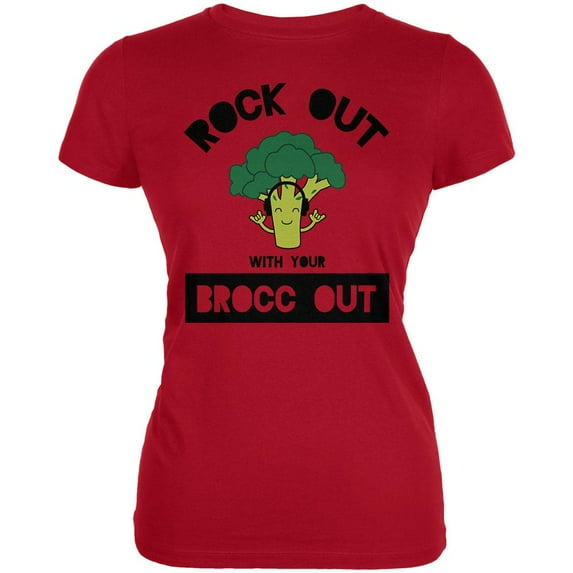 Vegetable Broccoli Rock Out With Your Brocc Out Funny Juniors Soft T Shirt Red X-LG