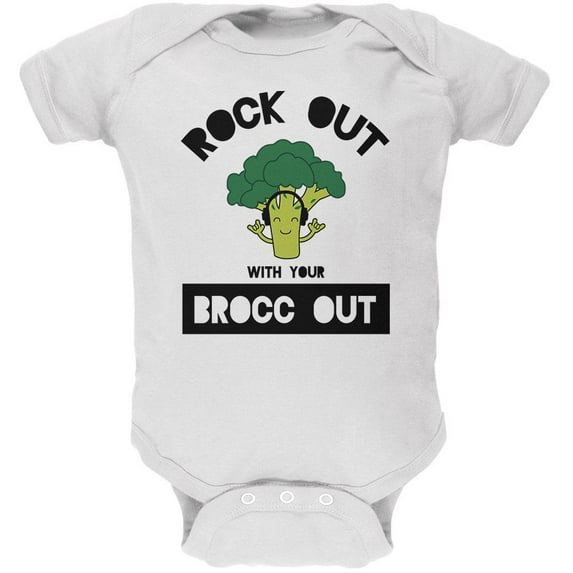 Vegetable Broccoli Rock Out With Your Brocc Out Funny Soft Baby One Piece White 3-6 M