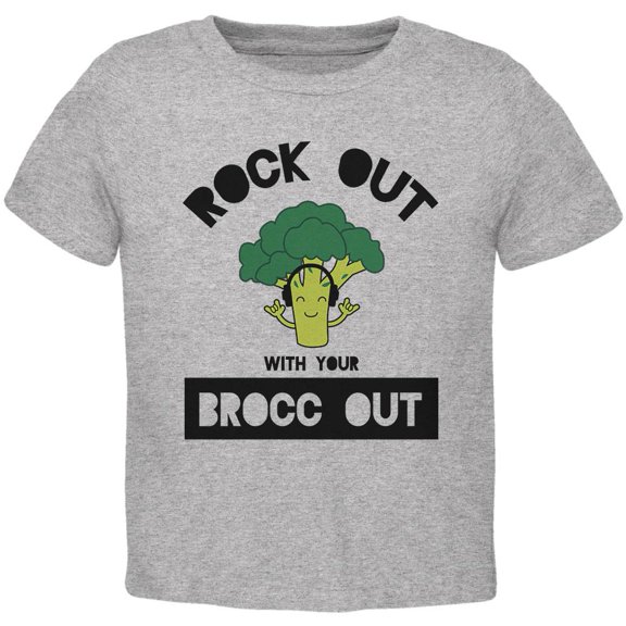 Vegetable Broccoli Rock Out With Your Brocc Out Funny Toddler T Shirt Heather 3T