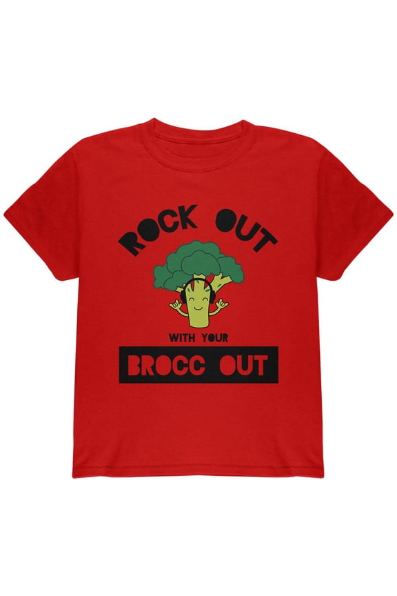Vegetable Broccoli Rock Out With Your Brocc Out Funny Youth T Shirt Red YSM