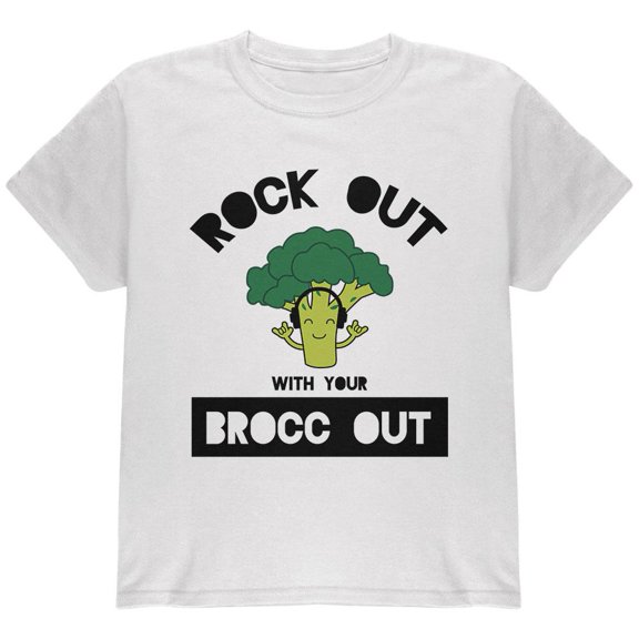 Vegetable Broccoli Rock Out With Your Brocc Out Funny Youth T Shirt White YSM
