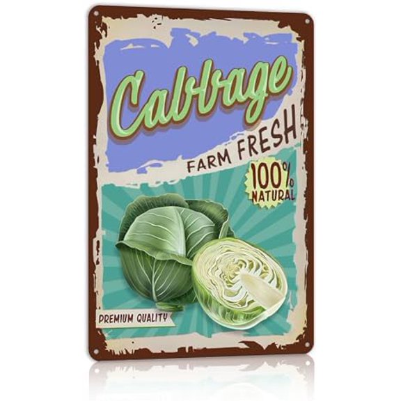 Vegetable Cabbage Metal Tin Signs Wall Decor for Kitchen Garden Farm Fresh