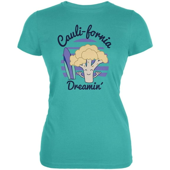 Vegetable Cauliflower California Cauli-fornia Dreamin Funny Juniors Soft T Shirt Teal X-LG