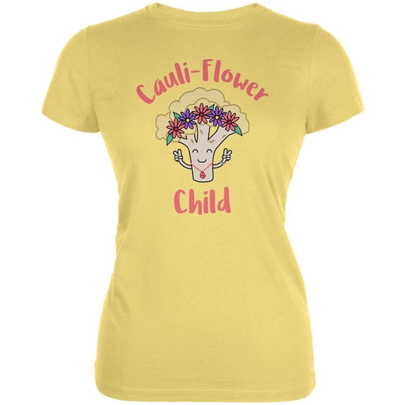 Vegetable Cauliflower Cauli-Flower Flower Child Funny Juniors Soft T Shirt Yellow MD