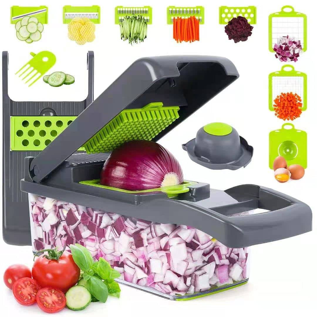 Vegetable Chopper, 10 in 1 Multi-functional Onion Chopper, Veggie Chopper  Stainless Steel Blades, Vegetable Slicer Container, Mandoline Slicer,  Dicer, Cutter Ideal for Fruits/Salads with Container 