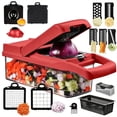 thumbnail image 1 of Vegetable Chopper,12-in-1 Multifunctional Food Chopper,Professional Onion Chopper with 7 Blades,Vegetable Cutter with Container for Salad,Potato,Carrot,and Garlic; Essential Kitchen Tool(Red), 1 of 7