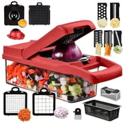 Vegetable Chopper,12-in-1 Multifunctional Food Chopper,Professional Onion Chopper with 7 Blades,Vegetable Cutter with Container for Salad,Potato,Carrot,and Garlic; Essential Kitchen ToolRed