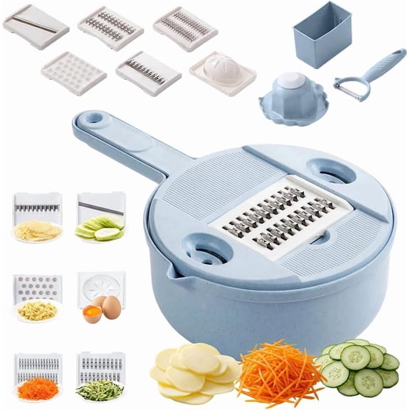 Vegetable Chopper, 12-in-1 Multifunctional Food Chopper with Container, Vegetable Cutter for Onion Tomato Salad, Kitchen Gadgets Accessories(Q)
