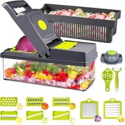 Vegetable Chopper, 14 in 1 Multi-Functional Onion Veggie Chopper, Kitchen Mandoline Food Chopper Cutter Slicer with 8 Blades, Carrot and Garlic Chopper with Container