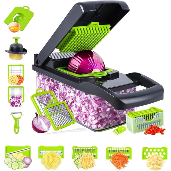 Vegetable Chopper 16-in-1 Pro Onion & Food Slicer Dicer Veggie Cutter with 11 Blades & Container Kitchen Utensil Set for Cooking & Meal Prep Useful Gadget for New Homeowners