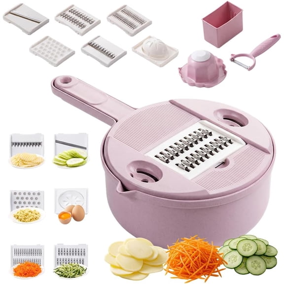 Vegetable Chopper, 2026 Upgraded 12 in 1 Multifunctional Food Chopper with Container, Vegetable Cutter for Onion Tomato Salad, Kitchen Gadget (Pink)