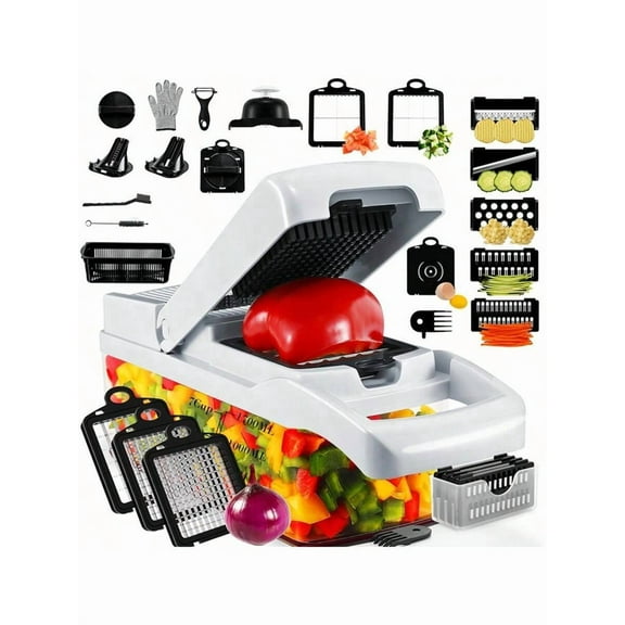 Vegetable Chopper, 26-in-1 Professional Food Chopper with Container, Onion Chopper, Veggie Chopper and Dicer, Multi-Blade Vegetable Cutter, Kitchen Mandoline Slicer