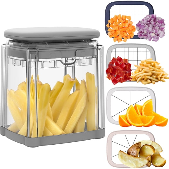 Vegetable Chopper: 4-Blade Veggie Dicer Fruit Slicer, Potato French Fry Cutter, Wedge Cutter, Onion Chopper, Egg Slicer with 5 Recipe Ebooks, Safe to Use, Easy to Clean & Store