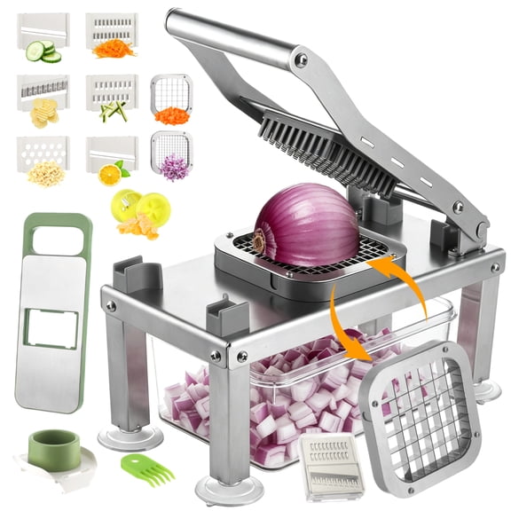 Vegetable Chopper with 9 Cutters, Multi-Function Food Chopper with Container, Mandoline Slicer and Dicer for Onion Potato Cheese Vegetable Cutter, Stainless Steel Cutter Kitchen Prep Tool Set