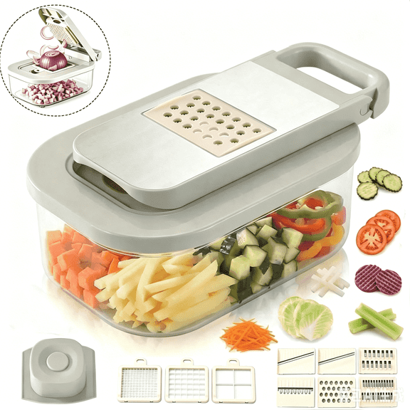 CiYouc 11-in-1 Vegetable Chopper & Mandoline Slicer with Stainless Steel Blades, Multi-Function Grater, Container & Hand Protector – Perfect for Veggies, Fruits, Onions, Garlic & Meal Prep