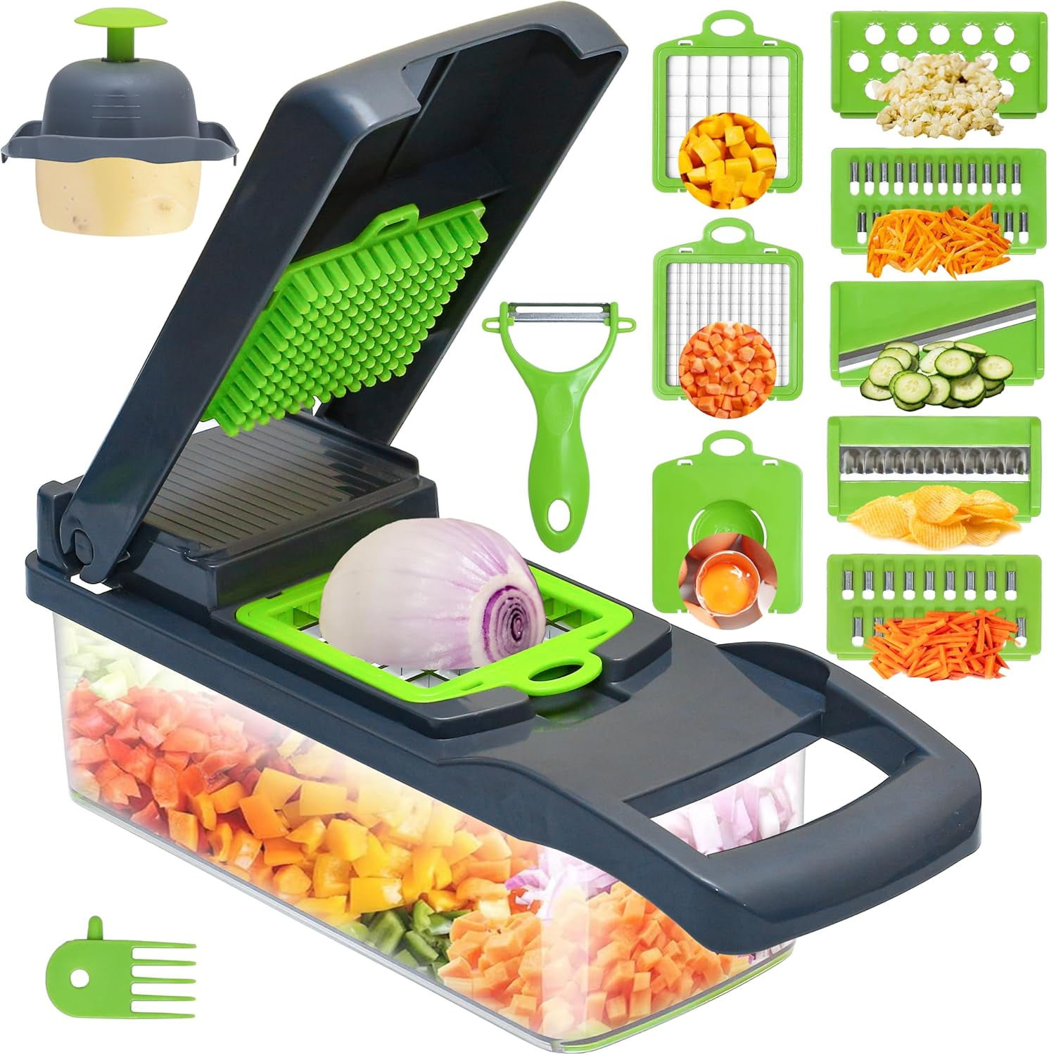 Vegetable Chopper Container Onion Slicer | 16 in 1 Multi Functional ...