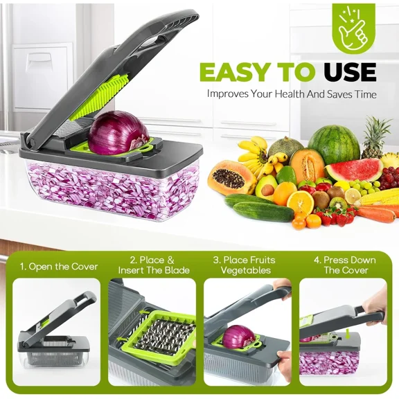 Vegetable Chopper Cutter Slicer, 3-In-1 Multifunctional Veggie Chopper With 8 Bl