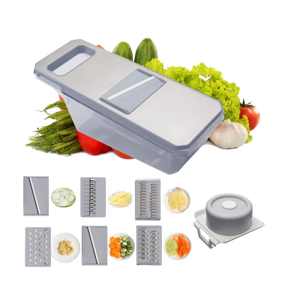 Vegetable Chopper and Dicer with 6 Interchangeable Blades | Food Cutter with Large Container Tray | Kitchen Gadget for Meal Prep and Slicing | Dishwasher Safe