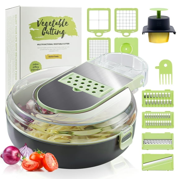 Vegetable Chopper, Dinosoo Multifunctional 12-in-1 Veggie Chopper with 7 Blades, Onion Chopper Food Chopper Vegetable Slicer Cutter Dicer