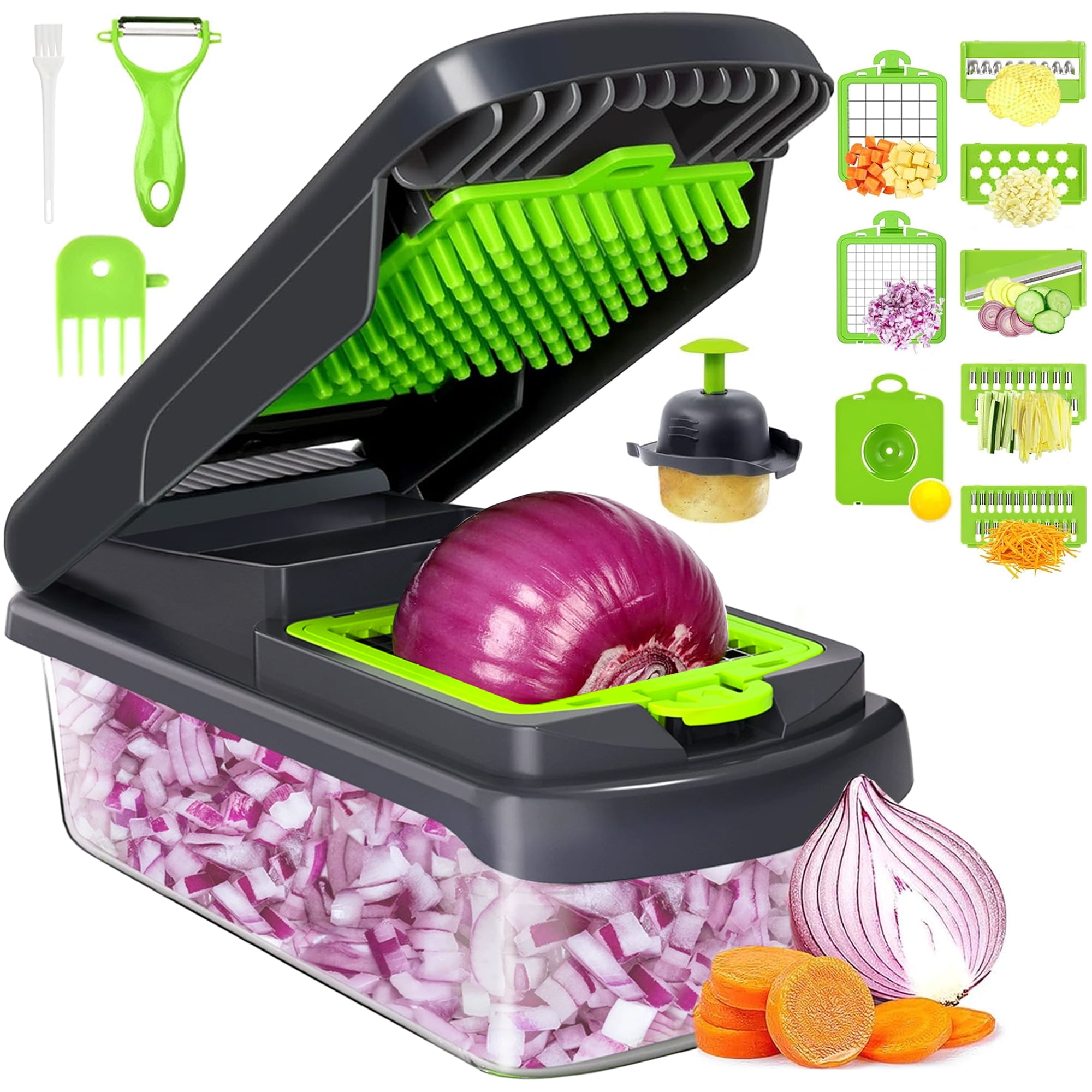 GARITIN Vegetable Chopper with Container, Onion Veggie Food Chopper for Kitchen, Chopped Carrots Potato Slicer Manual Hand, Gray - Walmart.com