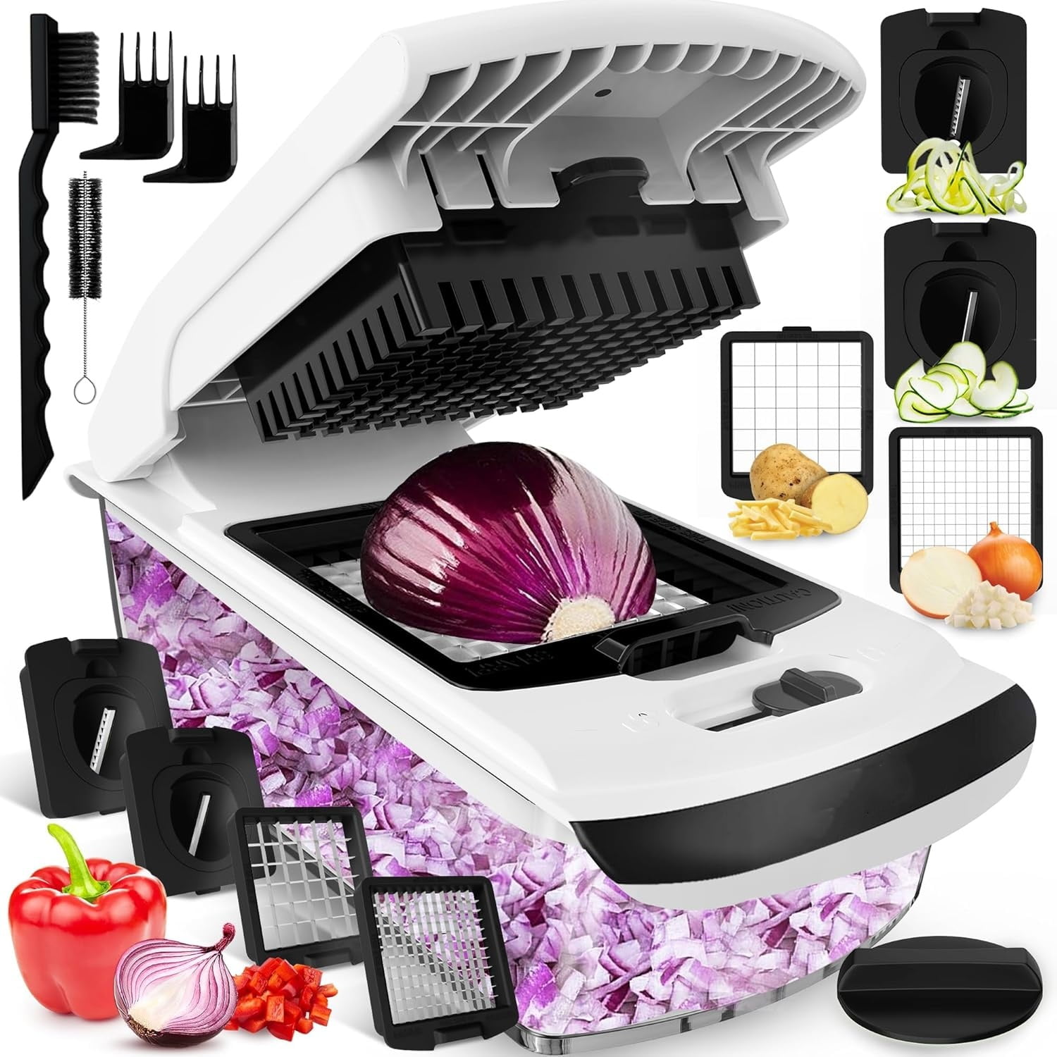 White Stainless Steel 4-in-1 Vegetable and Fruit Chopper