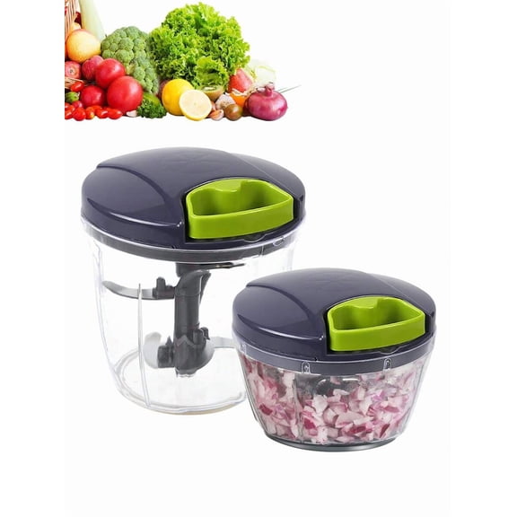 Vegetable Chopper Kitchen Multi-Functional Manual Food Processor, Hand Pull String Garlic Mincer and Onion Cutter for Veggies, Fruits, Nuts, Herbs, Grey