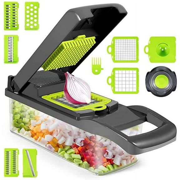 Vegetable Chopper Mandoline Slicer Cutter Chopper 12 in 1 Interchangeable Blades with Colander Basket