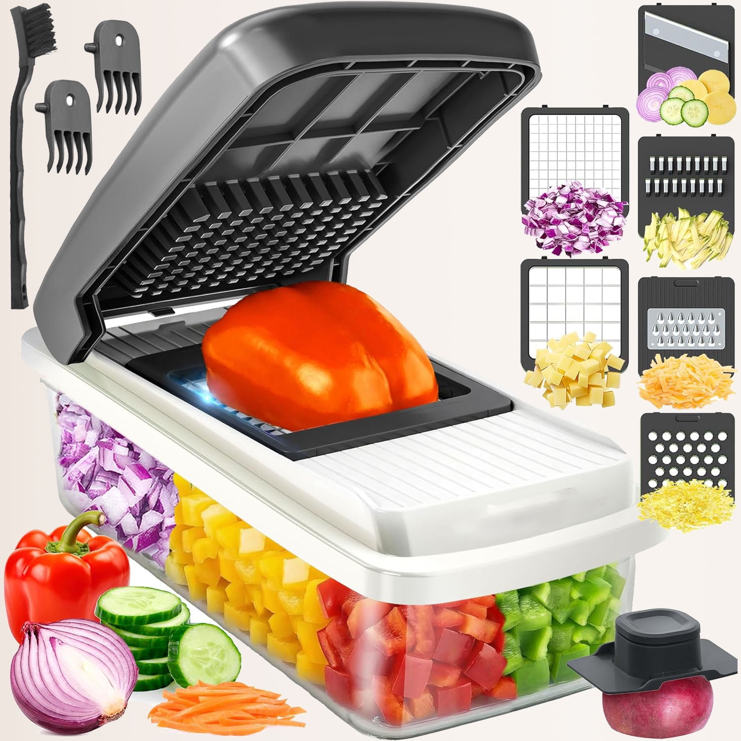 Vegetable Chopper Mandoline Slicer, Food Veggie Chopper, Cheese Grater, Onion Vegetable Cutter with Container, Dicer, Kitchen Gadgets & Essentials
