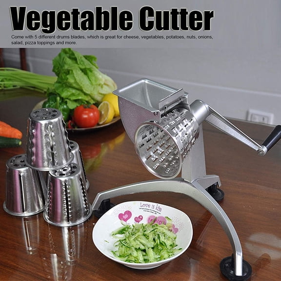 Vegetable Chopper Multi Functional Hand Crank Food Processor with 5 Blades for Kitchen