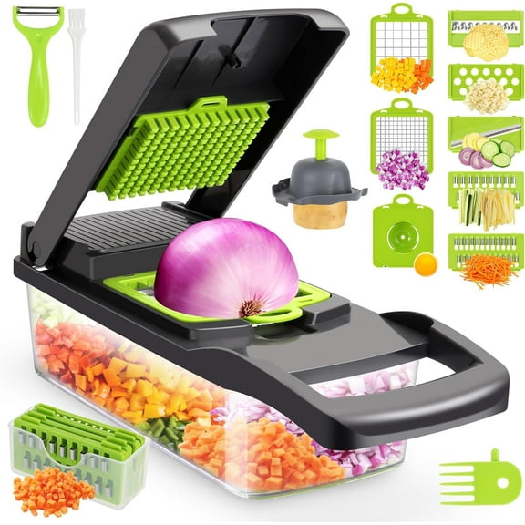 Vegetable Chopper, Multifunctional 13-in-1 Food Choppers Onion Chopper Slicer Cutter Dicer Veggie chopper with 8 Blades,Colander Basket,Container for Salad Potato Carrot Garlic