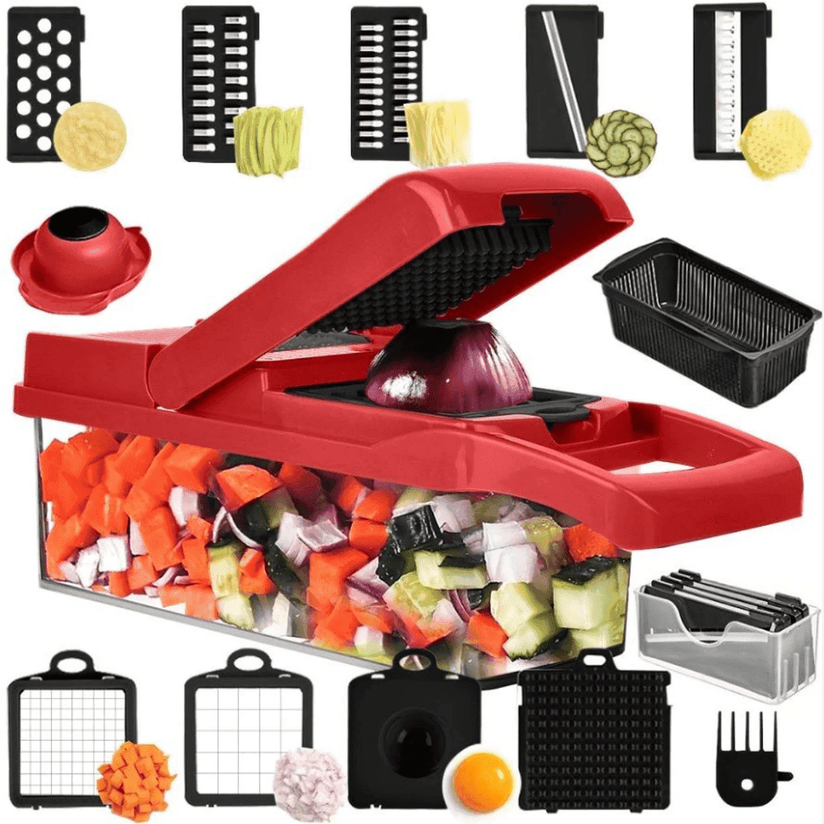 FANGNISN Vegetable Chopper Onion Cutter with Container, Mandoline Slicer Food Chopper Veggie Dicer with 7 Blades for Carrot Potato Home Kitchen Gadget