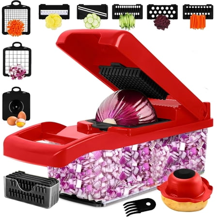 FANGNISN Vegetable Chopper Onion Cutter with Container, Mandoline Slicer Food Chopper Veggie Dicer with 7 Blades for Carrot Potato Home Kitchen Gadget