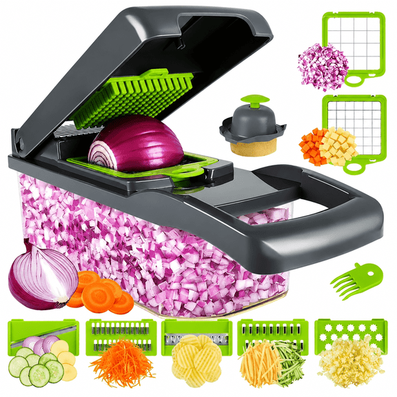 PLERISE 14-in-1 Vegetable Chopper with Container, Kitchen Food Chopper Slicer Dicer Cutter, 8 Blades for Onion Carrot Garlic, Everyday Meal Prep