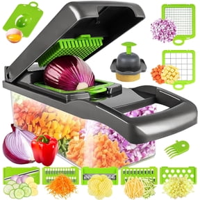 Vegetable Chopper, Pro Food Chopper, 14 in 1 Veggie Chopper,Onion Chopper, Kitchen Vegetable Slicer-Dicer Cutter, Vegetable Chopper With Container, salad-Garlic chopper(Gray/Green)