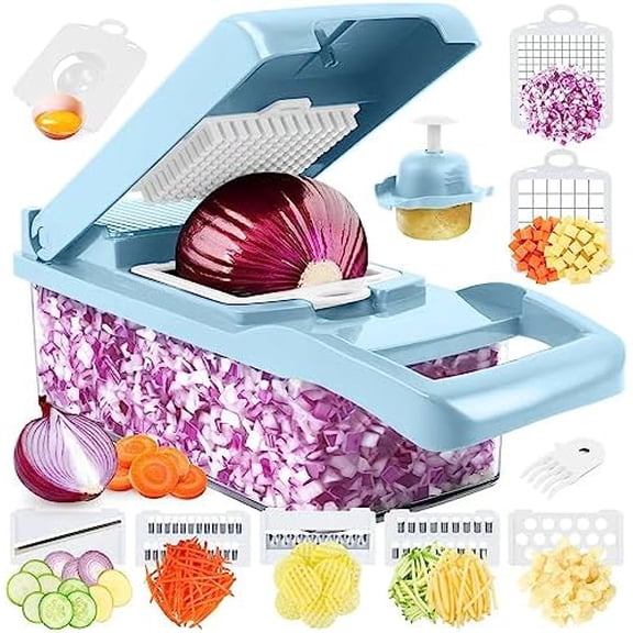 Vegetable Chopper Pro, Multifunctional 13 in 1 Food Chopper, Kitchen Vegetable Slicer Dicer Cutter With 8 Blades for Onion Carrot and Garlic With Container (Blue)