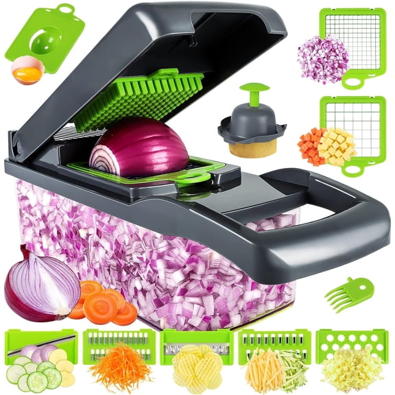 Vegetable Chopper Pro, Multifunctional Food Chopper with Container, Slicer Dicer Cutter with Sharp Blades for Onion Carrot Garlic-Green
